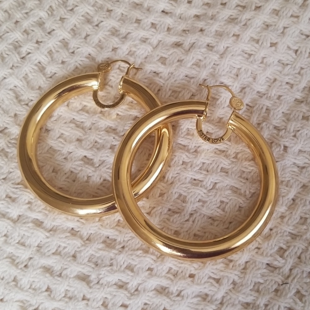 SISTER LOVE huge hoop earrings!! New with dust bag